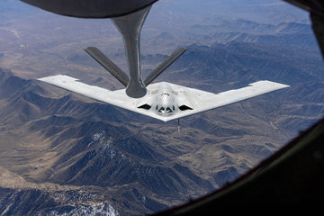 U.S. Air Force B-21 Raider receiving fuel from a KC-135 during testing, in a photograph released in April 2026